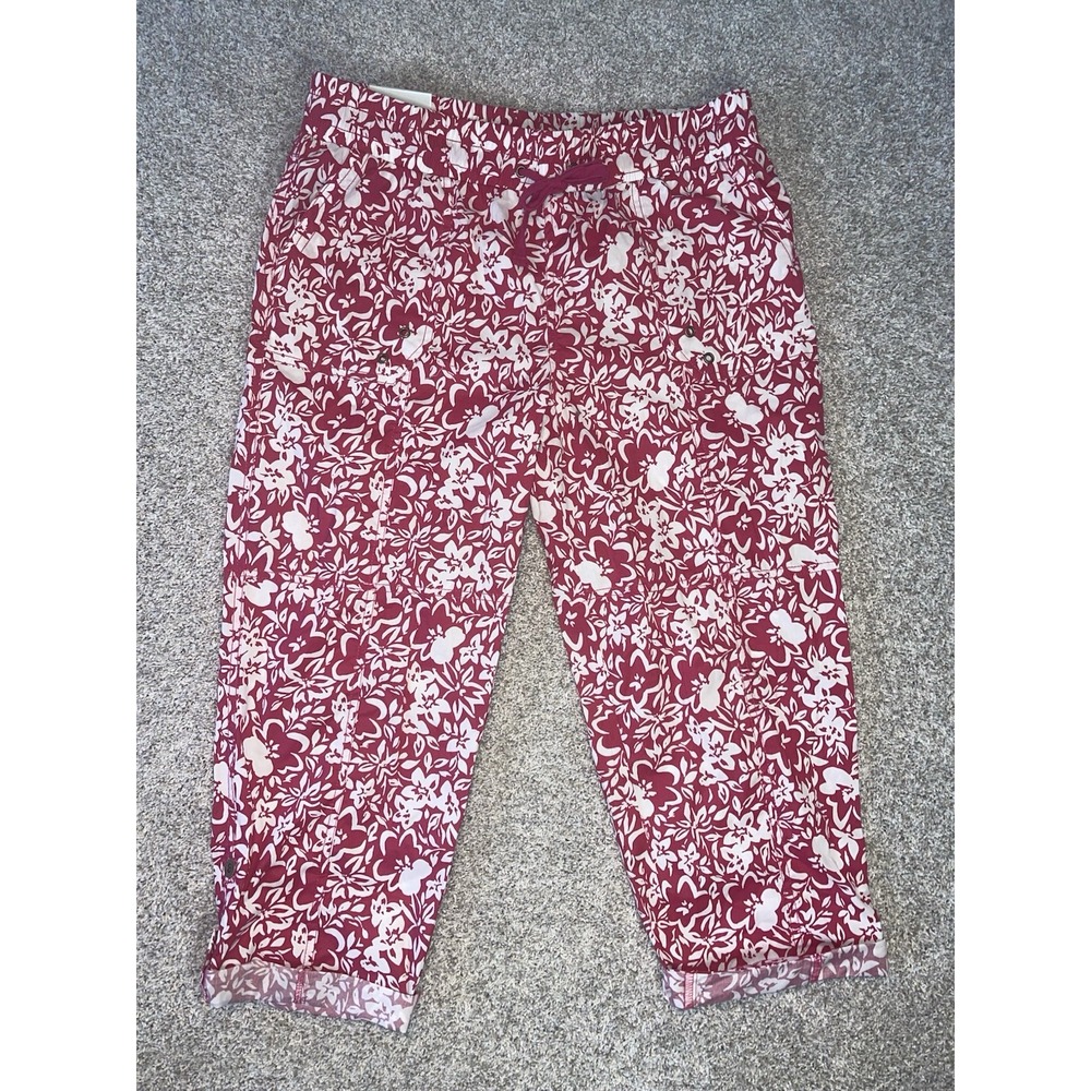 Palm Rio Hawaiian Pull On Capri Pants Womens Sz M NWT Pink‎ White